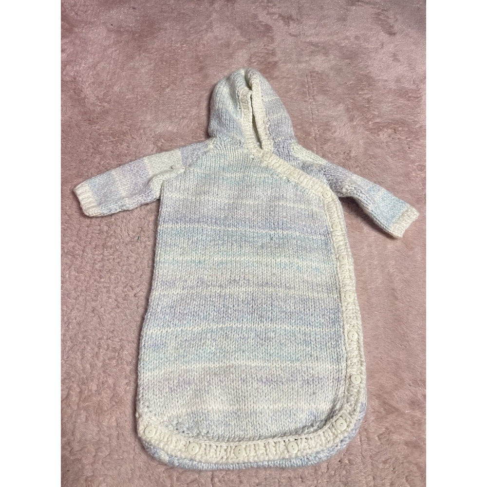 Vintage baby Knitted Bunt with hood: boy or girl Zip Back Handmade 0-3 Month